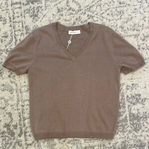 Alala Brown V-Neck Short Sleeve Sweater